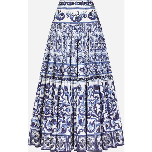 Dolce & Gabbana Long Majolica-print Poplin Skirt - Woman Skirts Blue Cotton 38