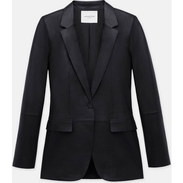 Nappa Leather Flap Pocket Single-Button Blazer - BLACK - Small