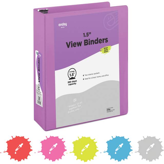 Enday No.0508 1.5 in. 3-Ring View Binder with 2-Pockets, Purple - Pack of 12