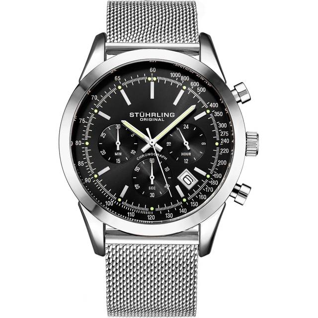 Rialto Chronograph Watch Quartz With Tachymeter 44mm Case Mesh Bracelet - Black - One Size