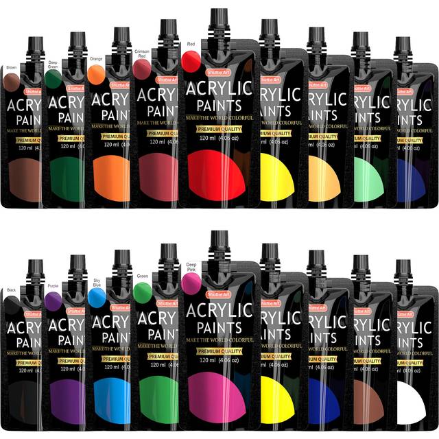Shuttle Art Acrylic Paint Set, 18 Colours, 120ml/4.06oz, Artist Grade, Rich Pigments, Non-Toxic for Artists, Beginners and Kids on Canvas, Wood,