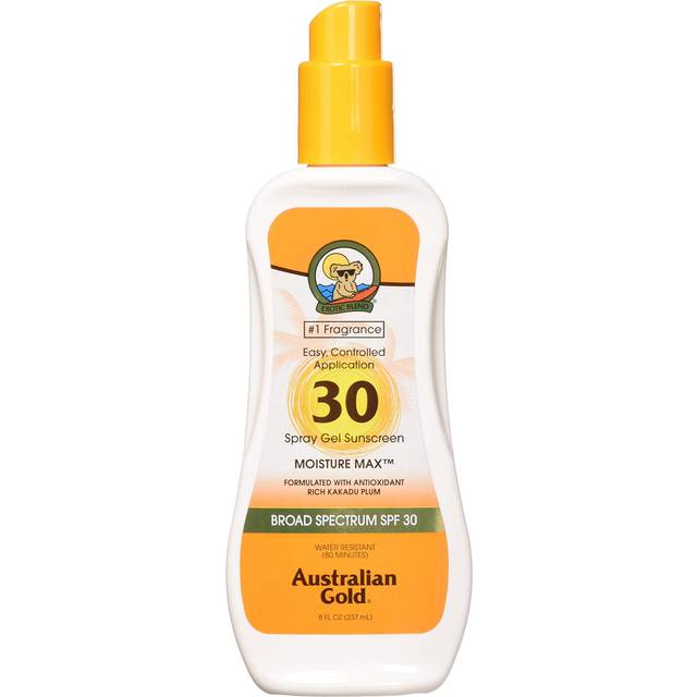 Australian Gold Spray Gel Sunscreen  SPF 30  8 Ounce | Moisture Max | Infused with Aloe Vera | Broad Spectrum | Water Resistant