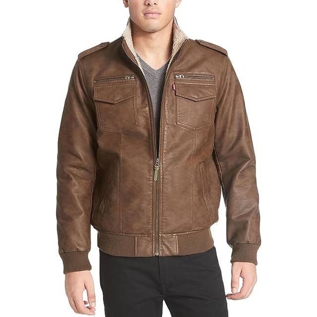 Levi's Men's Faux Leather Aviator Bomber Jacket (Regular & Big & Tall Sizes)  Earth/Sherpa Lined  XXL