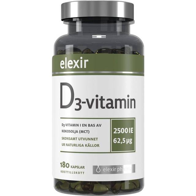 Elexir Pharma D3-vitamin 2500 IE 180 Kapslar - Vit/Grön