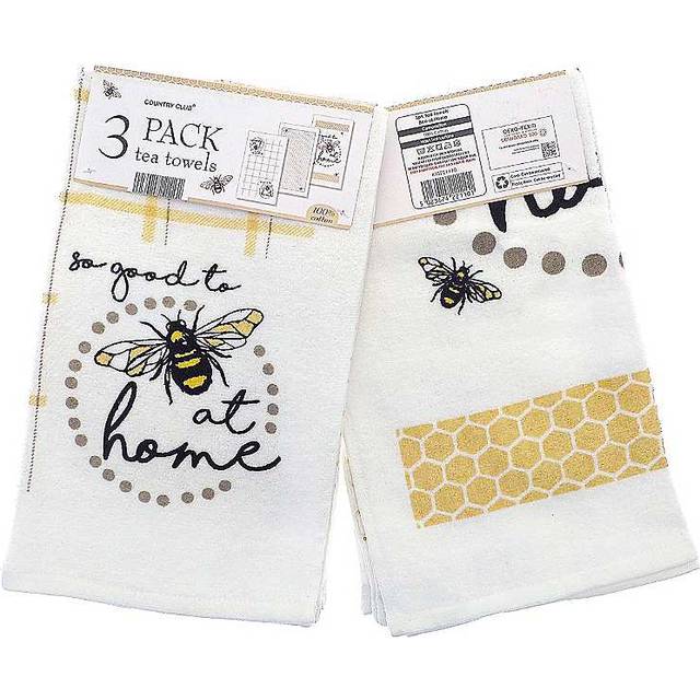 Country Club White Bee at Home Tea Towel 3 Pack - 19 x 34 x 2 cm