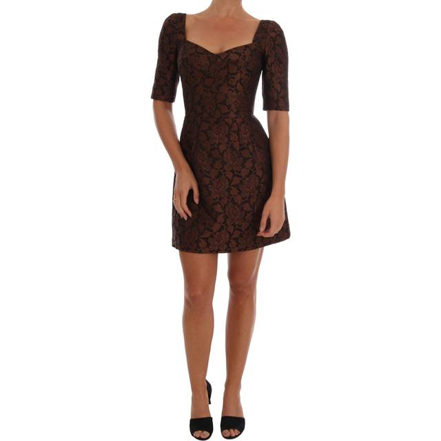 Dolce & Gabbana  Black Brown Floral Brocade A-Line Dress - IT40|S - brown (IT40|S)