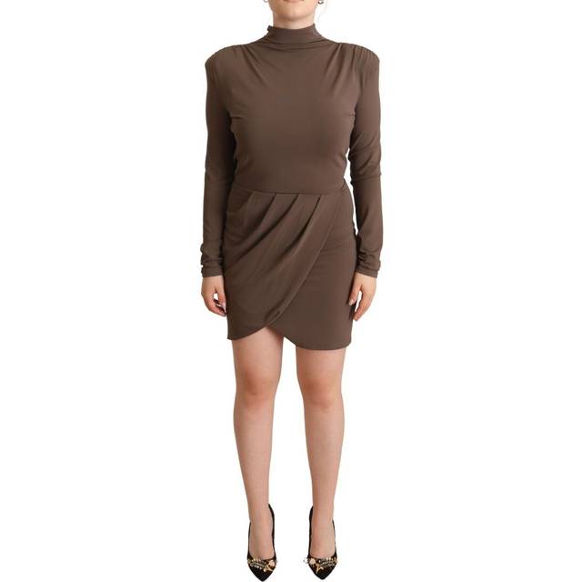 Patrizia Pepe Brown Acetate Long Sleeves Turtle Neck Sheath Dress - IT2 | S
