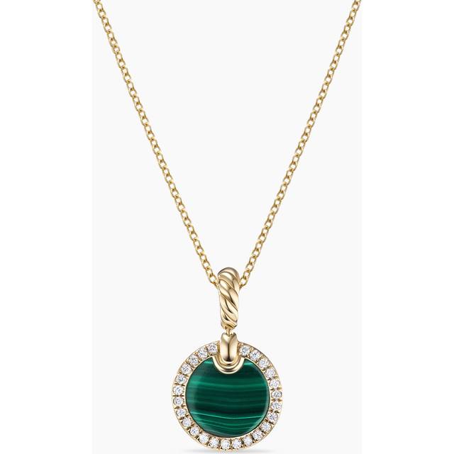 Petite DY Elements® Pendant Necklace in 18ct Yellow Gold with Malachite and Diamonds, 17.8mm