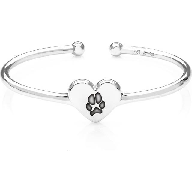 John Greed Signature Silver Heart Handprint/Footprint Engraving Torque Bangle For Women - silver