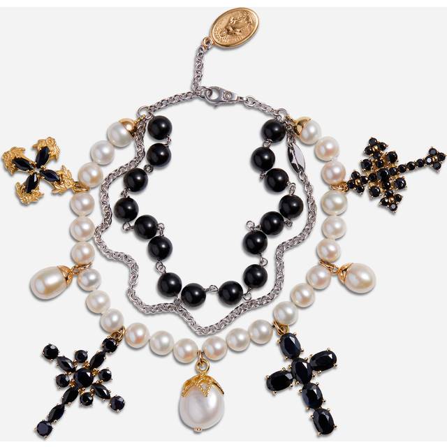 Dolce & Gabbana Yellow And White Gold Family Bracelet With Cblack Sapphire, Pearl And Black Jade Beads - Woman Bracelets Gold Metal Onesize