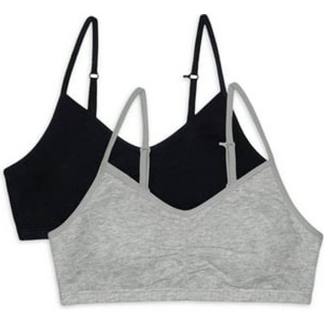 Fruit of the Loom Girls' Bra with Removable Cookies  2-Pack  Black Hue/Heather Grey  36