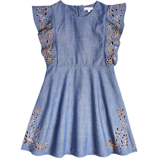 Chloé Teen Girls Blue Chambray Floral Dress - 10 year