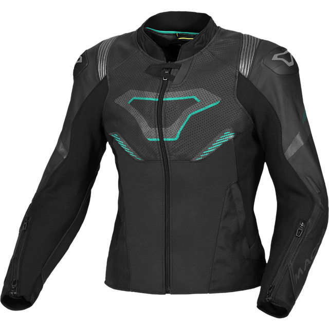 Macna Pointer perforated Ladies Motorcycle Leather Jacket, black-green, Size 40 for Women