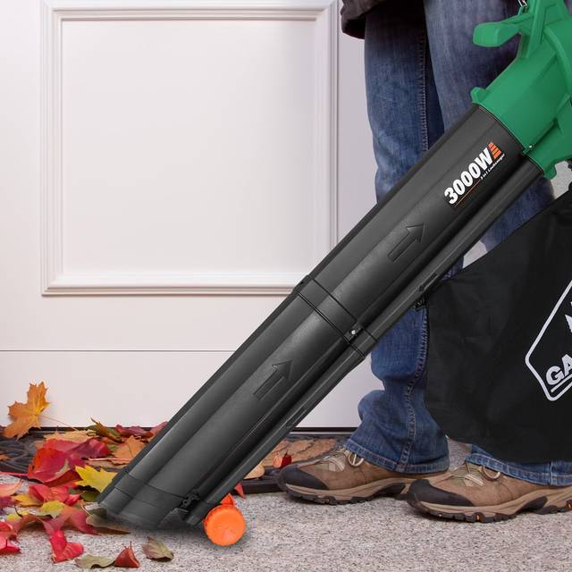 Gardebruk - garderbruk® Electric 3-in-1 Leaf Vacuum Blower & Shredder 3000W 270km/h Airspeed 45L Collection Bag with Wheels & Shoulder Strap Green