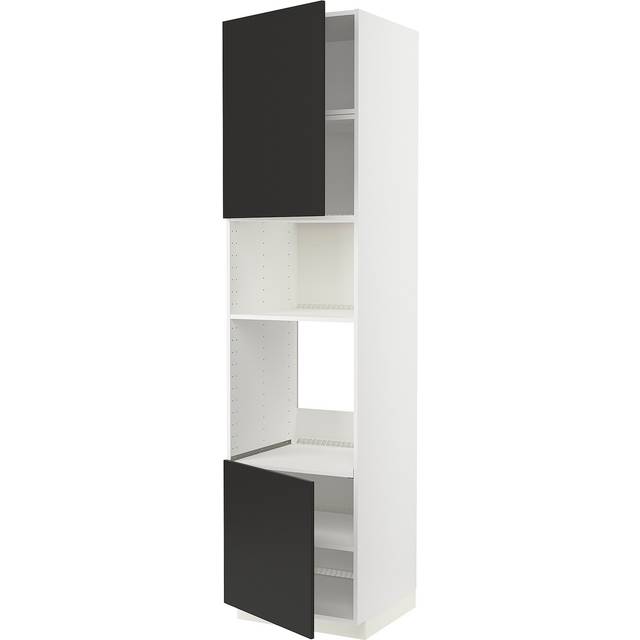 METOD högsk f ugn/mikro m 2 drr/hyllplan, vit/Nickebo matt antracit, 60x60x240 cm