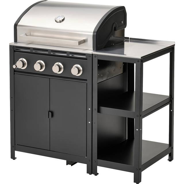 GRILLSKÄR gasgrill med köksö, rostfritt stål/utomhus, 111x61 cm