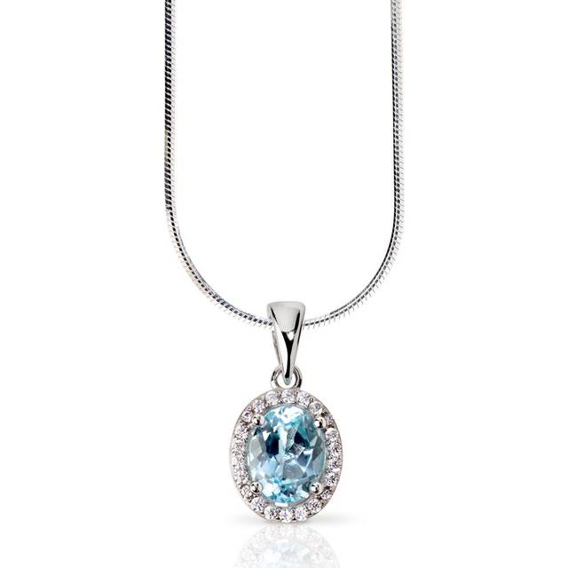 John Greed Signature Silver Blue Topaz & CZ Teardrop Halo Necklace For Women - blue/silver