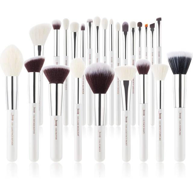 Jessup borstsats 25 st Pearl White/Silver Professionella sminkborstar Set Foundation Make up Brush beauty Tool Powder Blushes 25CM*15CM*5CM silver/pärlvit färg