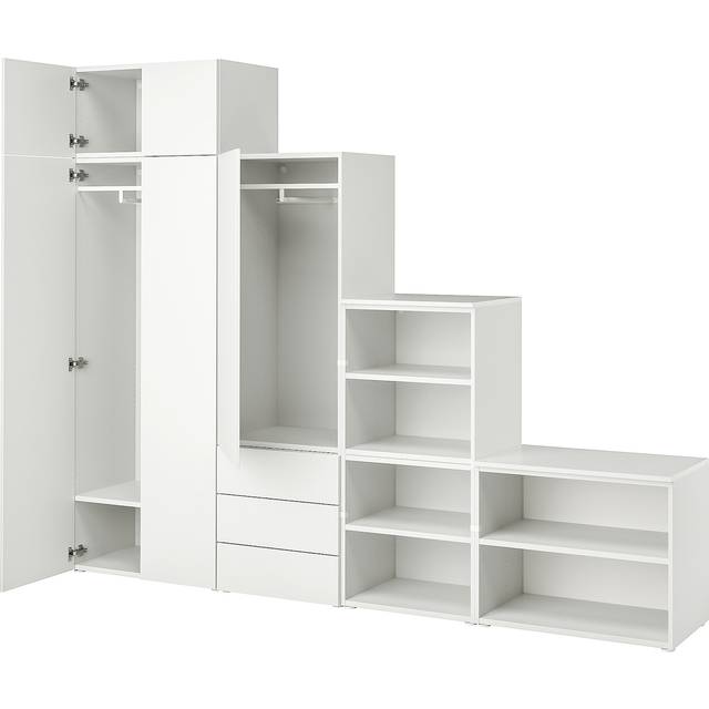 PLATSA garderob med 5 dörrar+3 lådor, vit/Fonnes vit, 280x42x221 cm