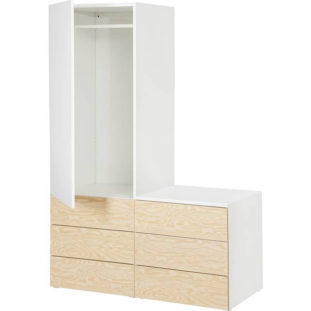 PLATSA garderob med 1 dörr och 6 lådor, vit Kalbåden/livligt furumönster FONNES vit, 120x57x181 cm