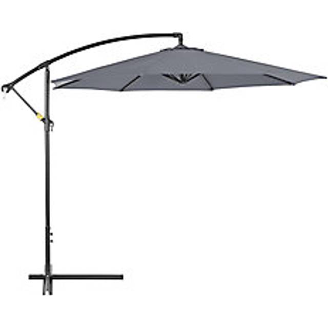 Outsunny 3(m) Garden Banana Parasol Cantilever Umbrella With Crank Handle And Cross Base, 8 Ribs For Outdoor, Hanging Sun Shade, Grey