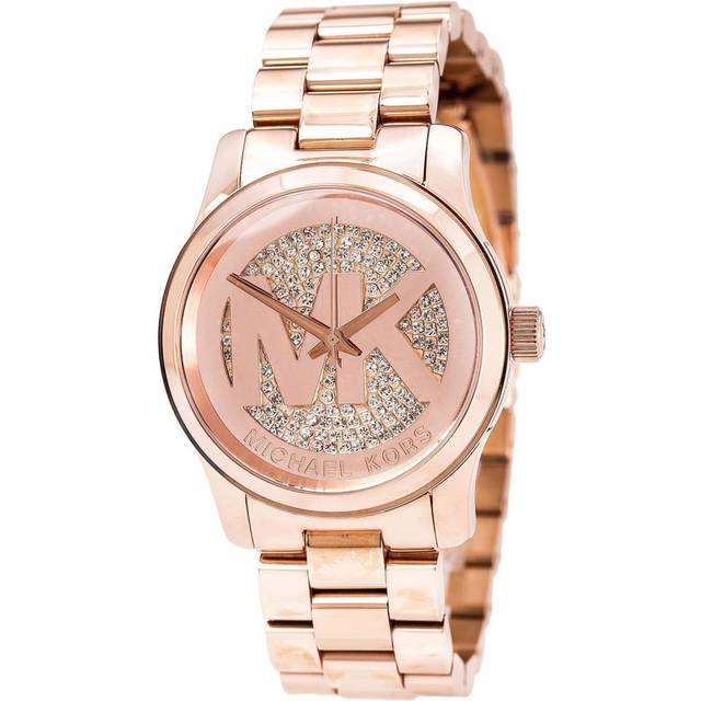 Michael Kors Runway Ladies Watch Rose Gold Paved Crytal MK Dial MK5853