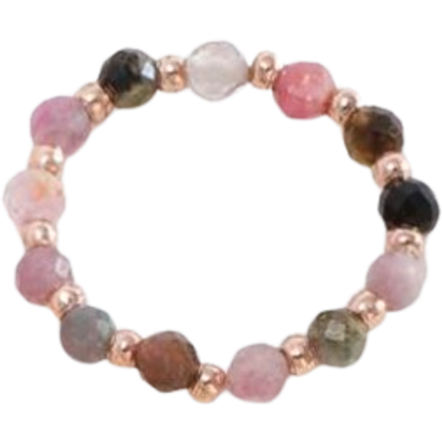 SHEIN 1pc European Style Jewelry, Natural Beryl Carved Beaded Elastic Ring For Women