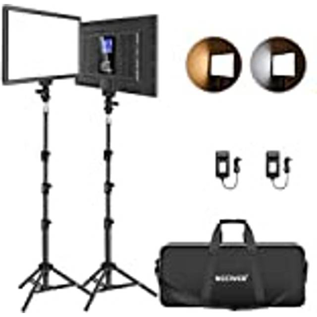 NEEWER 13 tum LED-videoljuspanelset med stativ, strömningsljus med litiumbatteri 2-pack mjuk LED-videolampa 3200 K–5600 K CRI 97 2400lux, studiolampa för Live Gaming YouTube kamera fotografering