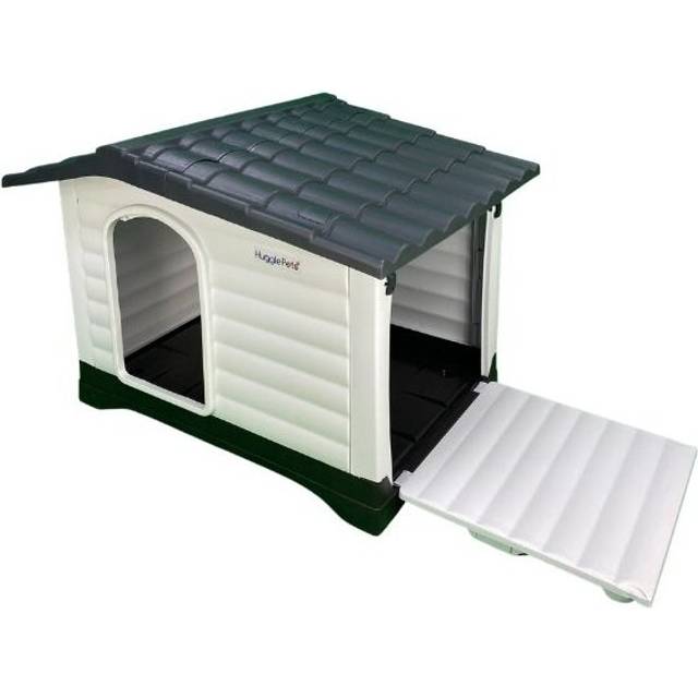 HugglePets Grey Plastic Premium XL Raised Base Roof Dog Kennel - 111 x 84 x 80cm
