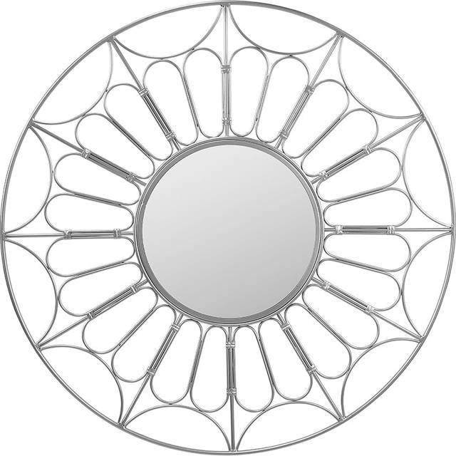 Pacific Silver Metal Cane Effect Frame Round Wall Mirror, Silver