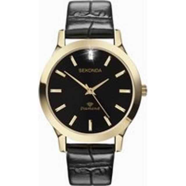 Sekonda Men's Diamond Black Leather Strap Watch