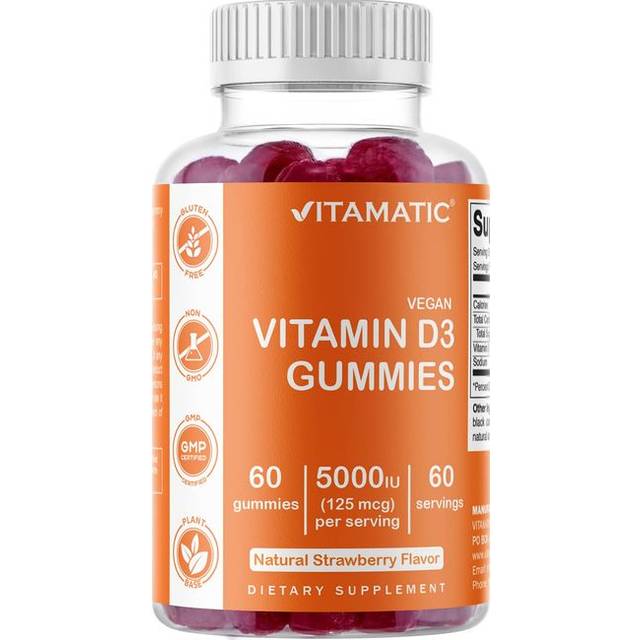 Vitamatic  Vegan Vitamin D3 Gummies  Strawberry  125 mcg (5 000 IU)  60 Gummies