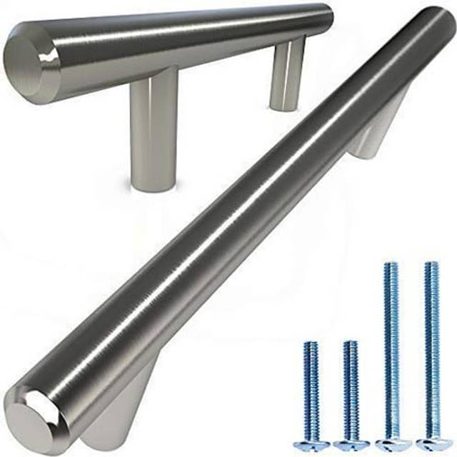 ALPINE HARDWARE Premium Solid Euro Style Bar Handle Pull-5Pack -3 inch Hole Center & 5 3/8 inch Length-Heavy Stainless Steel Bar Handle Pull with a Sa