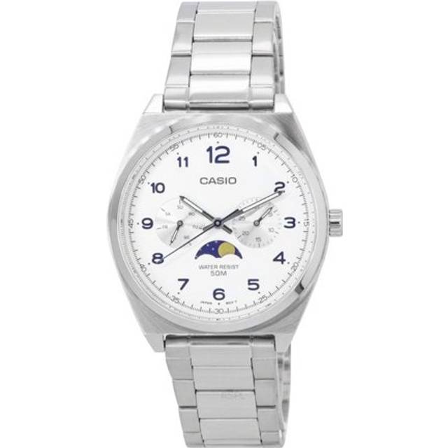 Refurbished Casio Standard Analog Moon Phase White Dial Quartz MTP-M300D-7A Men&#39;s Watch