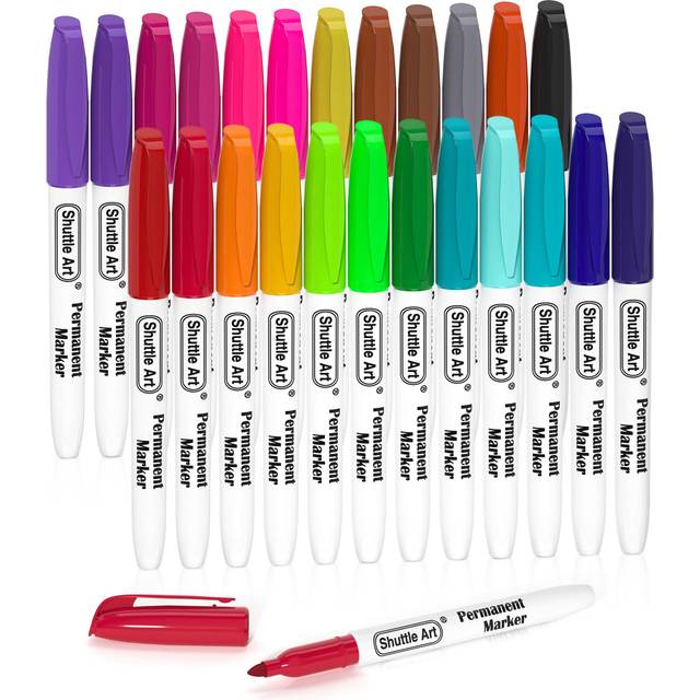 Permanent Markers, 24 Colors Fine Point Assorted Colors Permanent Marker Set, Works on Plastic,Wood,Stone,Metal and Glass for Doodling, Coloring,