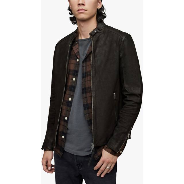 Allsaints Mens Anthracite Gre Cora Panel-detail Suede Bomber Jacket Xxl - ANTHRACITE GRE