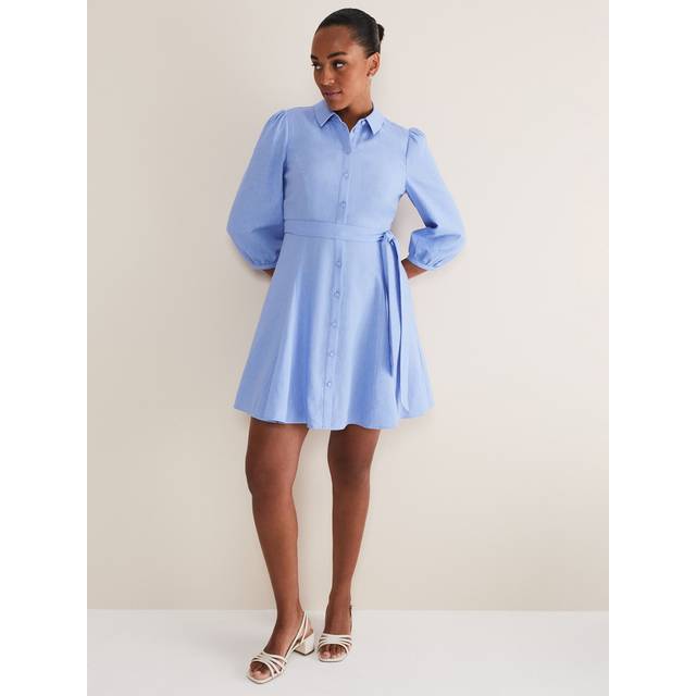 Phase Eight Women's Lucie Linen Shirt Dress - Pale Blue - 14