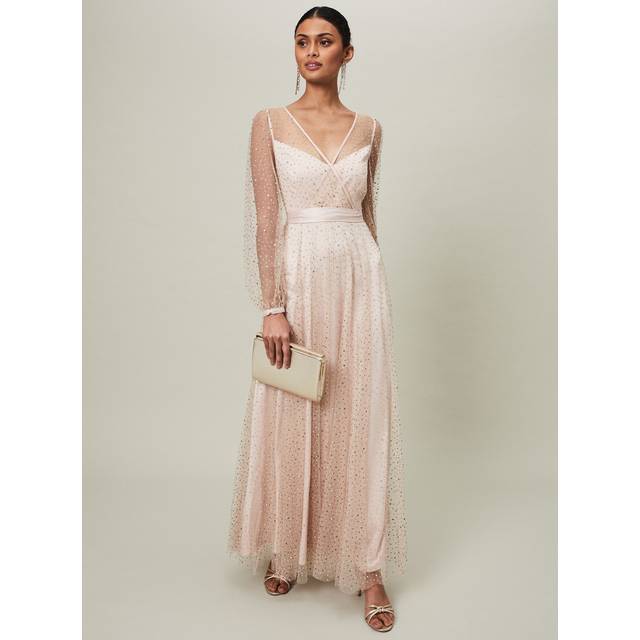 Phase Eight Ashley Hotfix Sheer Maxi Dress, Champagne
