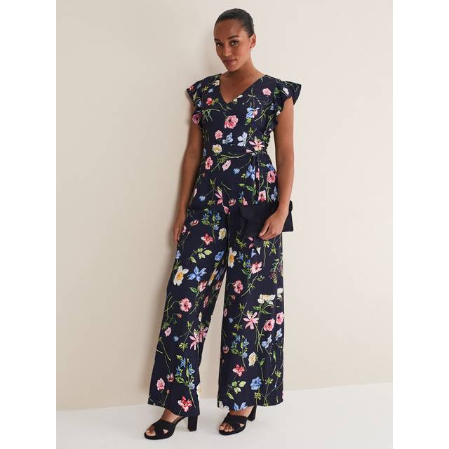 Phase Eight Kallie V-Neck Floral Jumpsuit, Navy/Multi