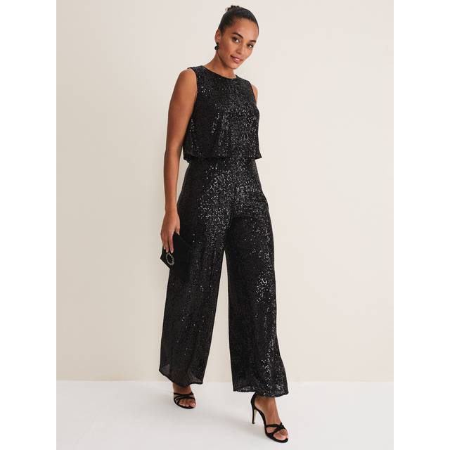 Phase Eight Women's Aubrey Black Sequin Wide Leg Jumpsuit - 16