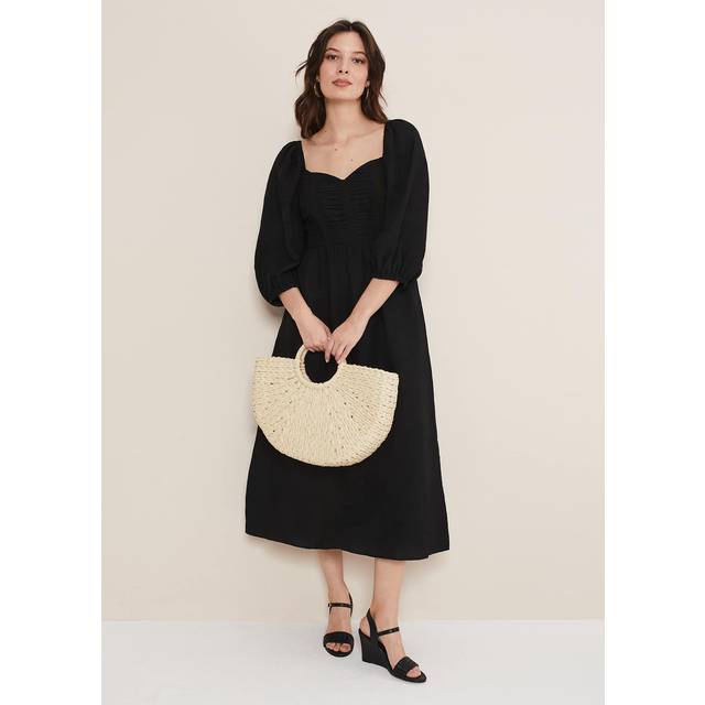 Phase Eight Women's Shola Linen Ruched Bodice Dress - Black - 16