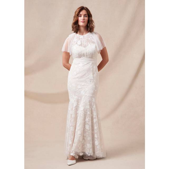 Phase Eight Delilah Mesh Embroidered Maxi Wedding Dress, Parchment