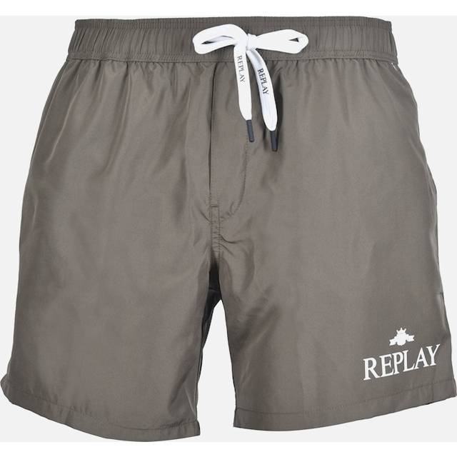 Replay Men's Contrast Logo Swim Shorts, Khaki - Grey - Size: 32/33/32