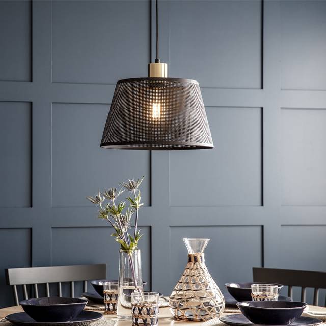 Garden trading curzon pendant light in black & brushed brass