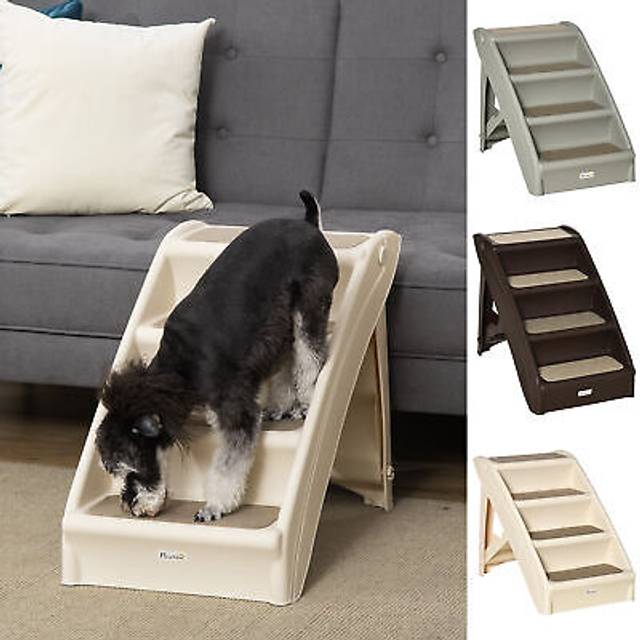 Pawhut Foldable Pet Stairs, 4-step For Cats Small Dogs With Non-slip Mats, 62 X 38 X 49.5 Cm, Beige