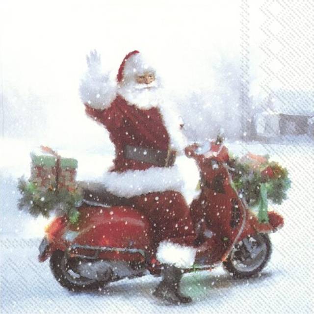 Paper Napkins Xmas Santas Scooter Disposable Festive Lunch Party Serviettes