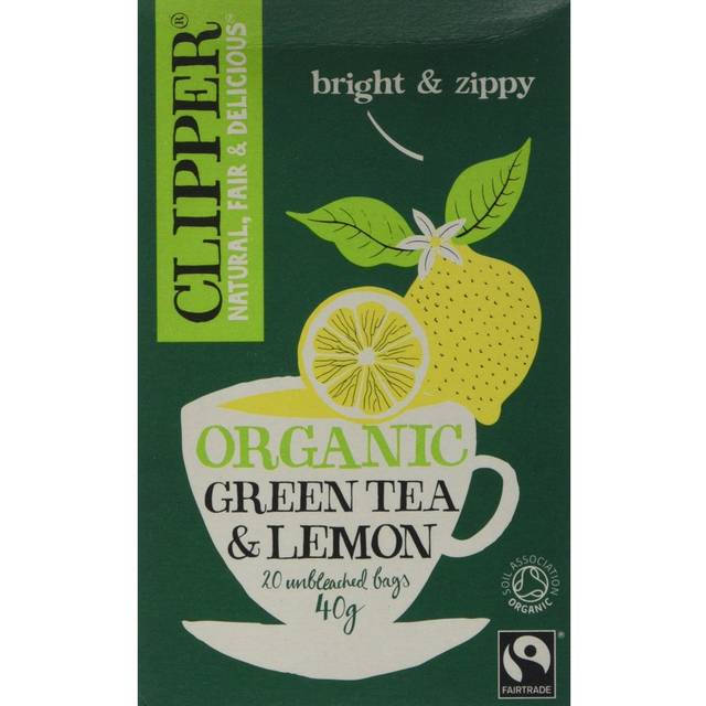 Clipper Organic Lemon Green Tea Bags | 120 Teabags (6x Boxes of 20) | Bulk Buy for Office, Home & Catering | Pure, Fair Trade Green Tea with Lemon |