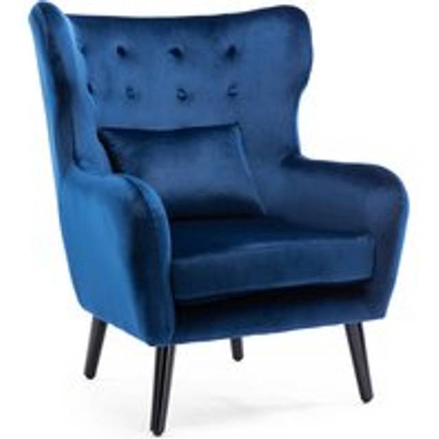 (Navy without Footstool, Velvet) Winslow Wing Back Occasional Fabric Lounge Accent Chair Living Room Armchair w Stool