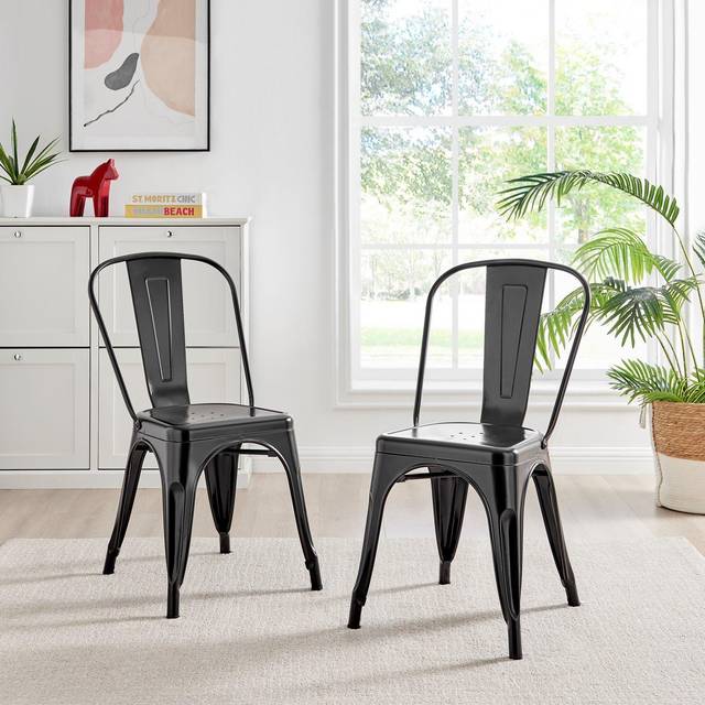 Set of 2 Colton Industrial Steel Stackable Tolix Style Dining Chairs - Black - One Size