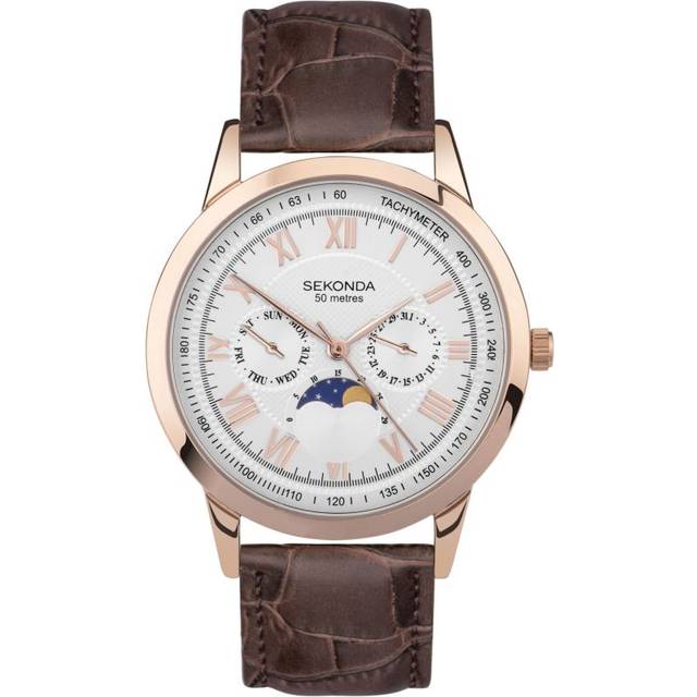 Sekonda Men's Armstrong Chronograph Moonphase Leather Strap Watch